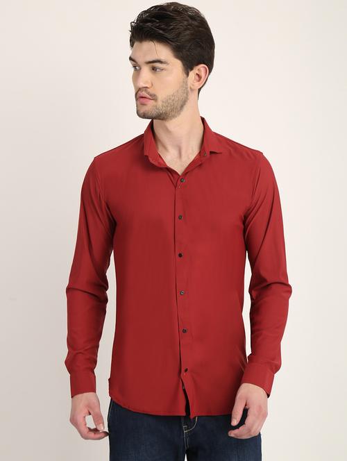 maroon solid casual shirt - 18362174 - Very Small Image - 1
