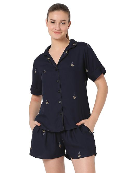 shirt collar printed nightwear shorts set - 18362242 - Very Small Image - 1