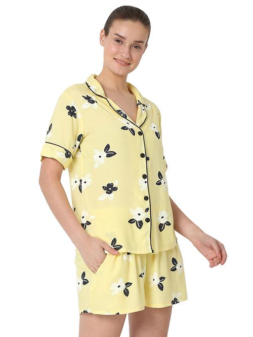 shirt collar printed nightwear shorts set - 18362246 - Very Small Image - 1