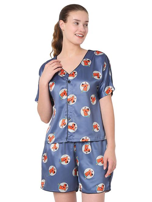 v-neck printed nightwear shorts set - 18362256 - Very Small Image - 1