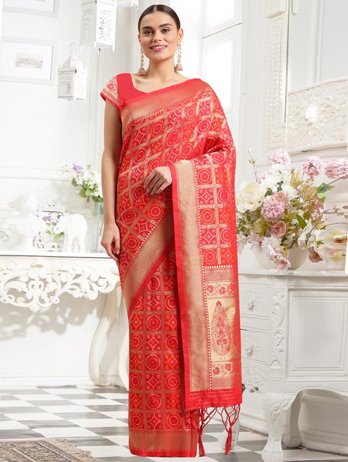 red silk blend saree - 18362782 - Very Small Image - 1