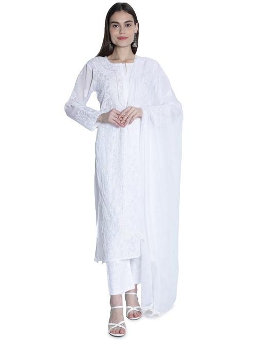 white chiffon dupatta with mukaish work - 18362833 - Very Small Image - 1
