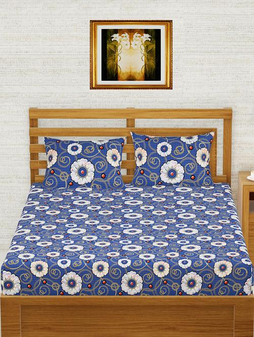 kopa extra smooth micro double bedsheet with 2 pillow covers -3pc set (envogue) floral-blue/multi - 18362918 - Very Small Image - 1