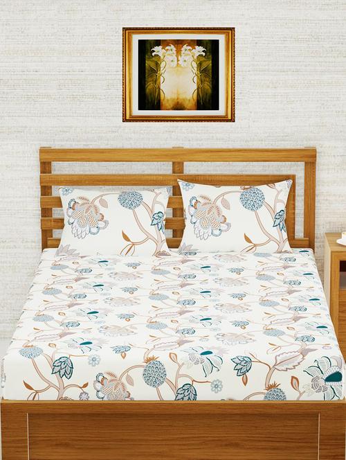kopa extra smooth micro double bedsheet with 2 pillow covers -3pc set (envogue) floral-ivory/multi - 18362922 - Very Small Image - 1
