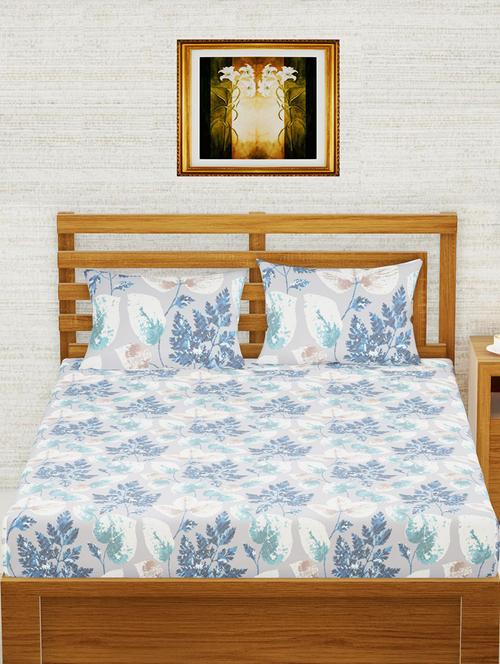 kopa extra smooth micro double bedsheet with 2 pillow covers -3pc set (envogue) floral-grey/multi - 18362923 - Very Small Image - 1