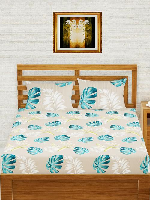 kopa extra smooth micro double bedsheet with 2 pillow covers -3pc set (envogue) floral-khaki/multi - 18362924 - Very Small Image - 1