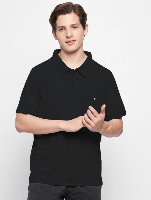 black solid polo t-shirt - 18362995 - Very Small Image - 1