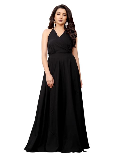halter neck solid high slit gown - 18363097 - Very Small Image - 1