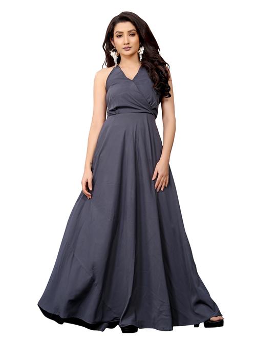 halter neck solid high slit gown - 18363098 - Very Small Image - 1