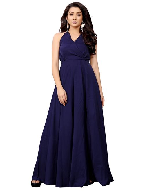 halter neck solid high slit gown - 18363100 - Very Small Image - 1