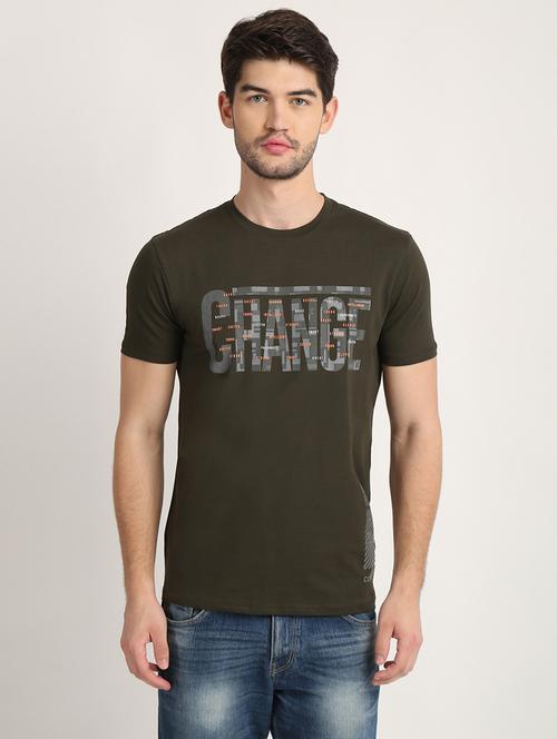 olive-green chest printed t-shirt - 18363320 - Very Small Image - 1