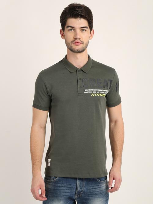 olive-green chest-printed polo t-shirt - 18363355 - Very Small Image - 1