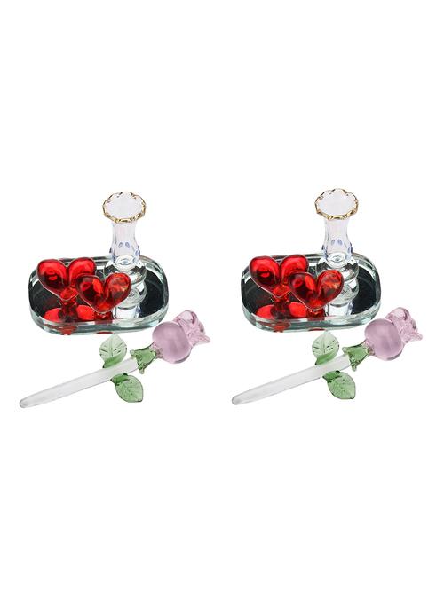 somil valentine romantic red couple heart with rose with pen stand (set of 2) - 18364415 - Very Small Image - 1