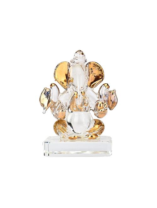 somil dual face ganesha clear with golden polish, blessing with devine wishes, crystal, worship, gifting, dash board - 18364756 - Very Small Image - 1