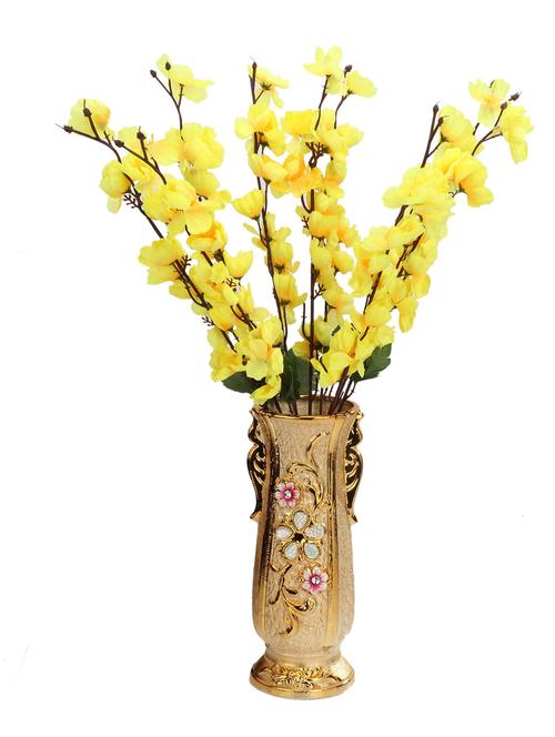 somil beautiful attractive yellow orchid bunch with green leaves of fabric decorative & giftable - 18364924 - Very Small Image - 1