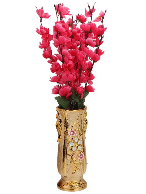 somil beautiful attractive red orchid bunch with green leaves of fabric decorative & giftable - 18364925 - Very Small Image - 1