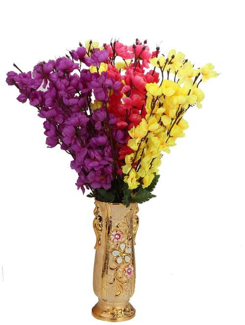 somil beautiful attractive purple, red & yellow orchid bunch with green leaves decorative & giftable (set of three) - 18364937 - Very Small Image - 1