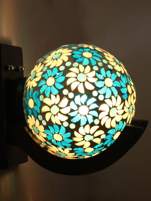 somil wall lamp/ light, wood, glass, round, b22 holder, multicolor km7 - 18364976 - Very Small Image - 1