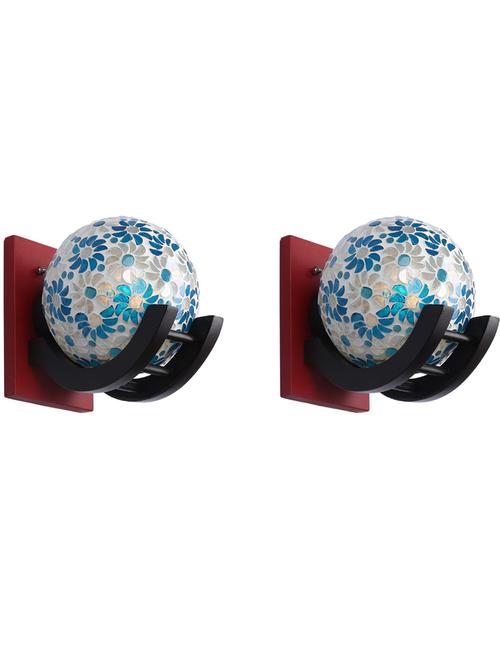 somil globe shape wall lamp/ light, wood, glass, round, b22 holder, multicolor (set of 2) bx36 - 18365169 - Very Small Image - 1
