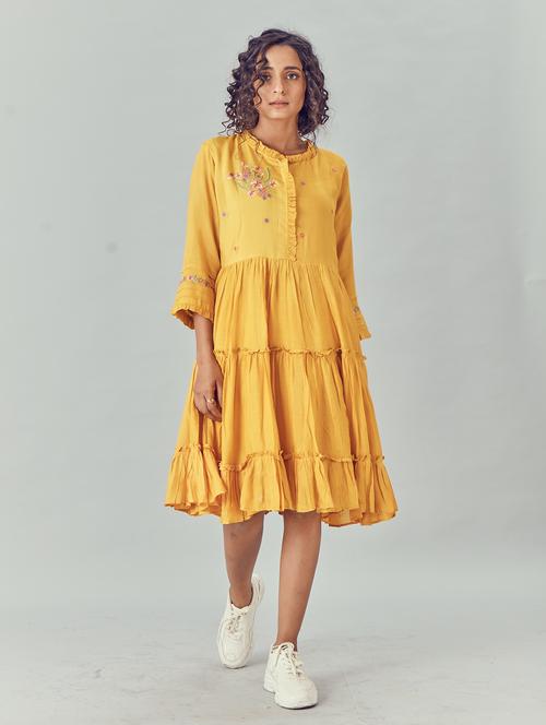 long sleeved embroidered a-line dress - 18366097 - Very Small Image - 1