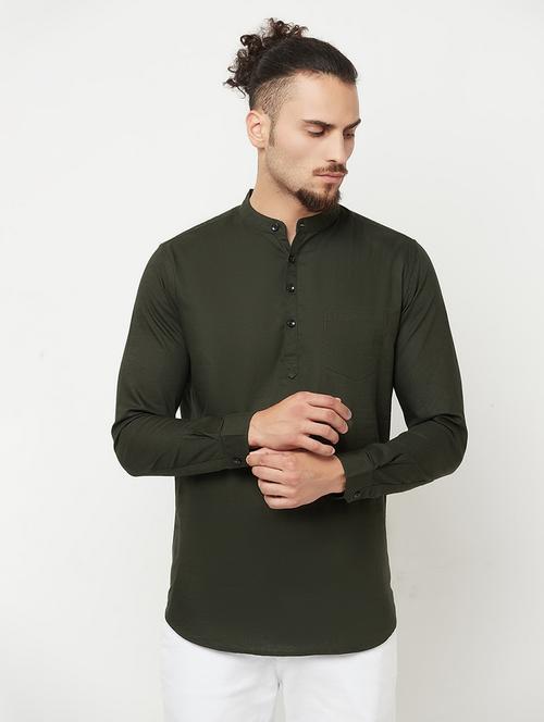 olive-green solid kurta - 18366196 - Very Small Image - 1