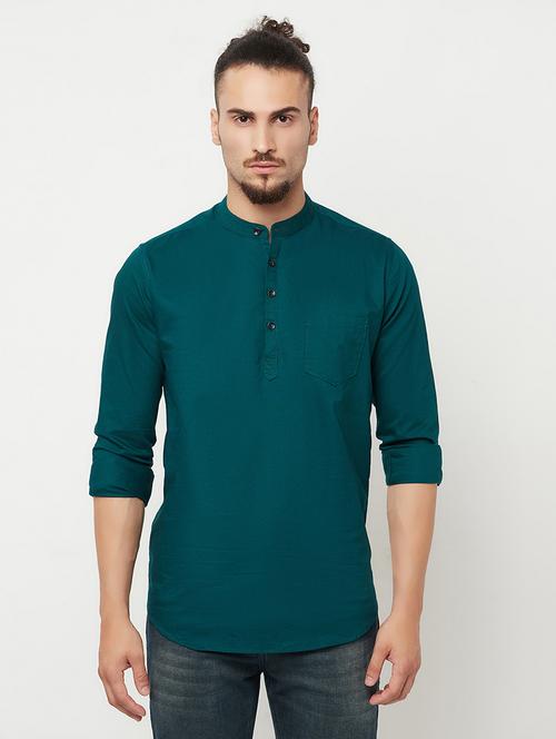 teal green solid kurta - 18366198 - Very Small Image - 1