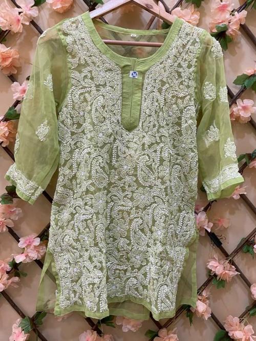 ladies georgette short sleeve kurti green - 18366306 - Very Small Image - 1