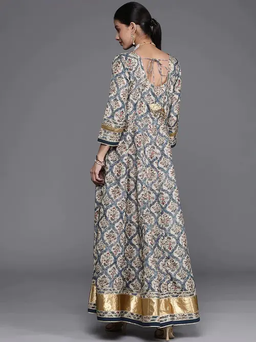 long cotton blue print grown exclusive - 18366323 - Very Small Image - 1