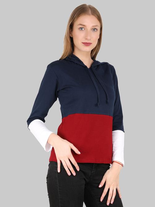 hooded neck color block tee - 18366852 - Very Small Image - 1