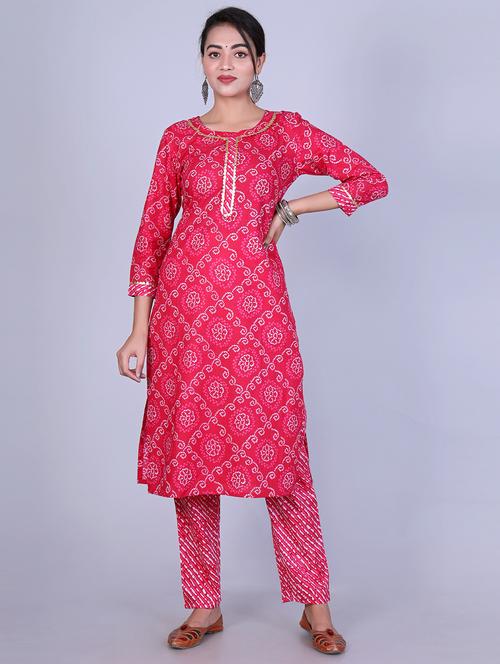 pink cotton kurta pant set - 18367116 - Very Small Image - 1