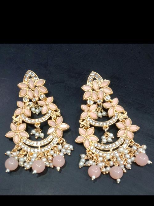 peach colour party wear jhoomer earrings - 18367157 - Very Small Image - 1