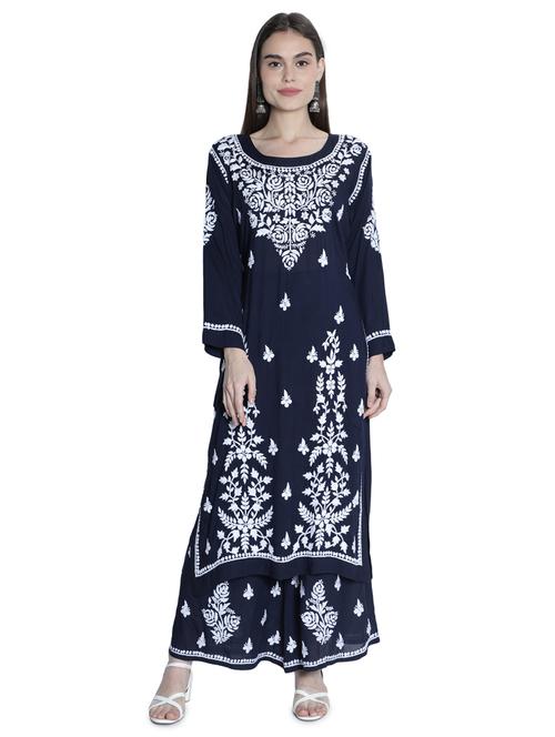 navy modal kurta palazzo set - 18367182 - Very Small Image - 1