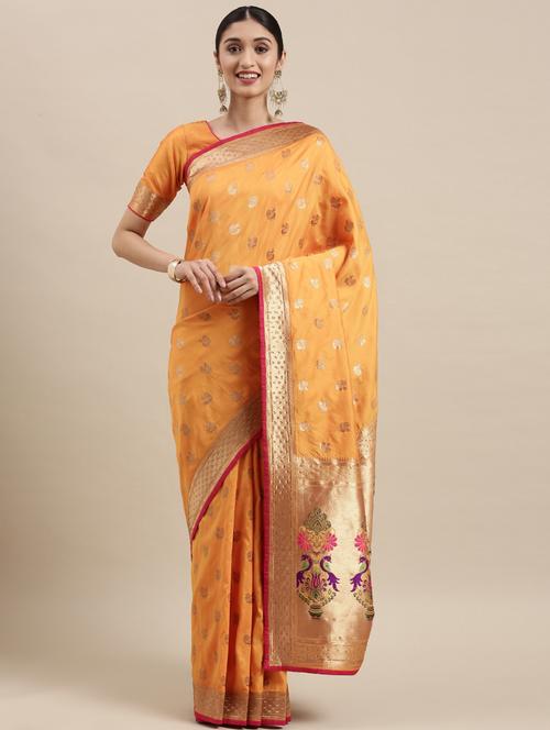jacquard work woven saree with blouse - 18367250 - Very Small Image - 1
