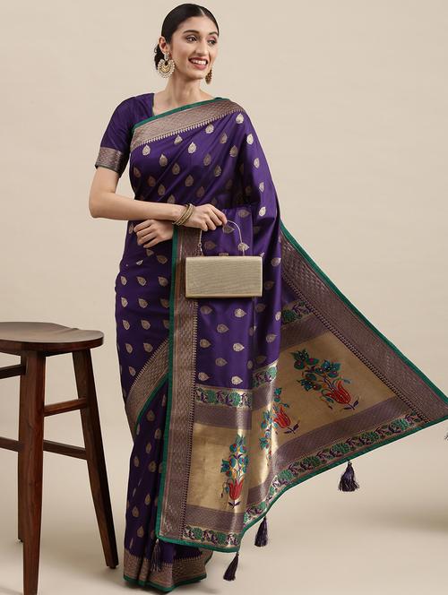 jacquard work woven saree with blouse - 18367252 - Very Small Image - 1
