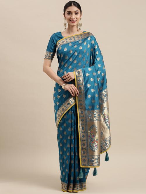 jacquard work woven saree with blouse - 18367253 - Very Small Image - 1