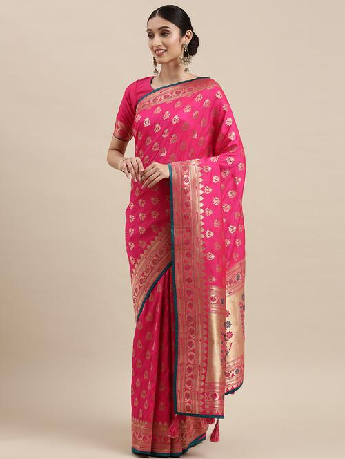 jacquard work woven saree with blouse - 18367256 - Very Small Image - 1