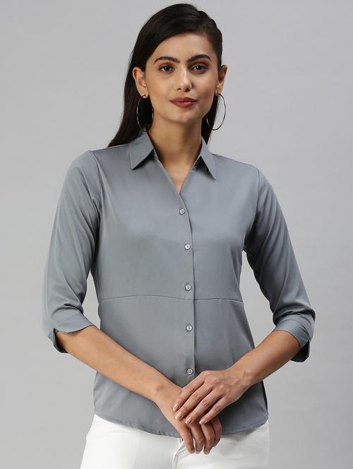 three quarter sleeved solid casual shirt - 18367685 - Very Small Image - 1