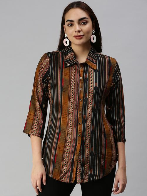 three quarter sleeved striped regular shirt - 18367716 - Very Small Image - 1
