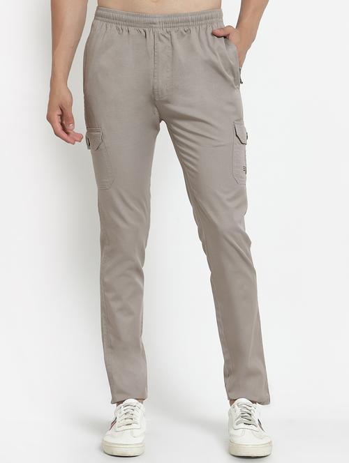 grey solid cargos casual trouser - 18368071 - Very Small Image - 1