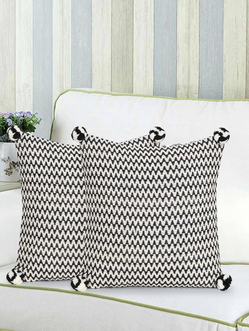 mezposh acoustic black & white cotton jacquard chevron pompom cushion cover (16"x16") (set of 2) - 18369319 - Very Small Image - 1