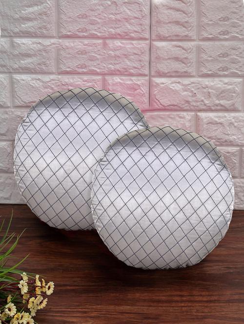 mezposh rasta grey satin (polyester) checked quilted cushion cover (16") (set of 2) - 18369327 - Very Small Image - 1
