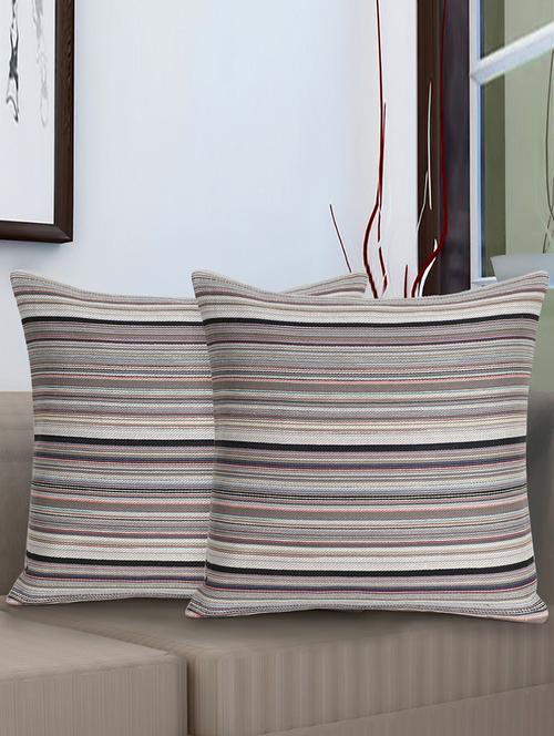mezposh stave taupe & multi cotton striped jacquard textured cushion cover (16"x16") (set of 2) - 18369339 - Very Small Image - 1
