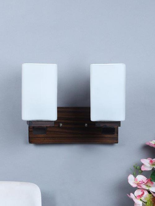 eliante brown mdf base white glass shade wall light - s-69-2w - without bulb - 18369423 - Very Small Image - 1