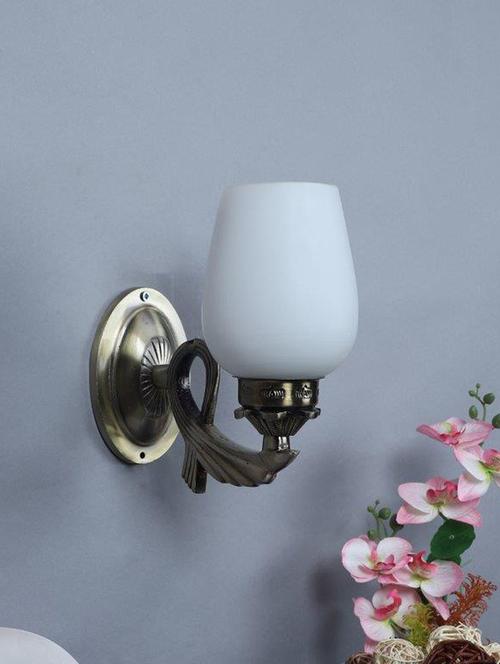 eliante antique gold aluminium base white glass shade wall light - 8652-1w - without bulb - 18369437 - Very Small Image - 1