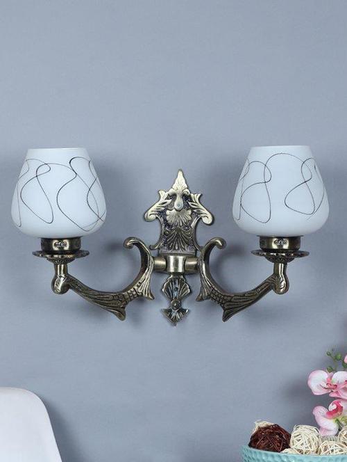 eliante antique gold aluminium base white glass shade wall light - 8753-2w - without bulb - 18369443 - Very Small Image - 1