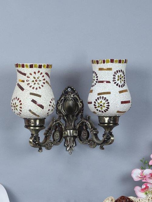 eliante antique gold aluminium base multicolour glass shade wall light - 8757-2w - without bulb - 18369447 - Very Small Image - 1