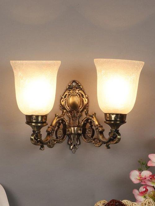 eliante antique gold aluminium base white glass shade wall light - 8759-2w - without bulb - 18369449 - Very Small Image - 1