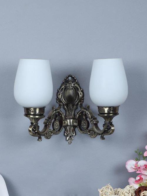 eliante antique gold aluminium base white glass shade wall light - 8760-2w - without bulb - 18369450 - Very Small Image - 1