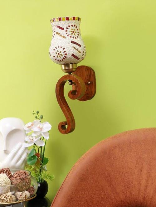 eliante brown wood base multicolour white shade wall light - 3042-1w - without bulb - 18369493 - Very Small Image - 1