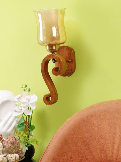 eliante brown wood base white and gold white shade wall light - 3043-1w - without bulb - 18369494 - Very Small Image - 1